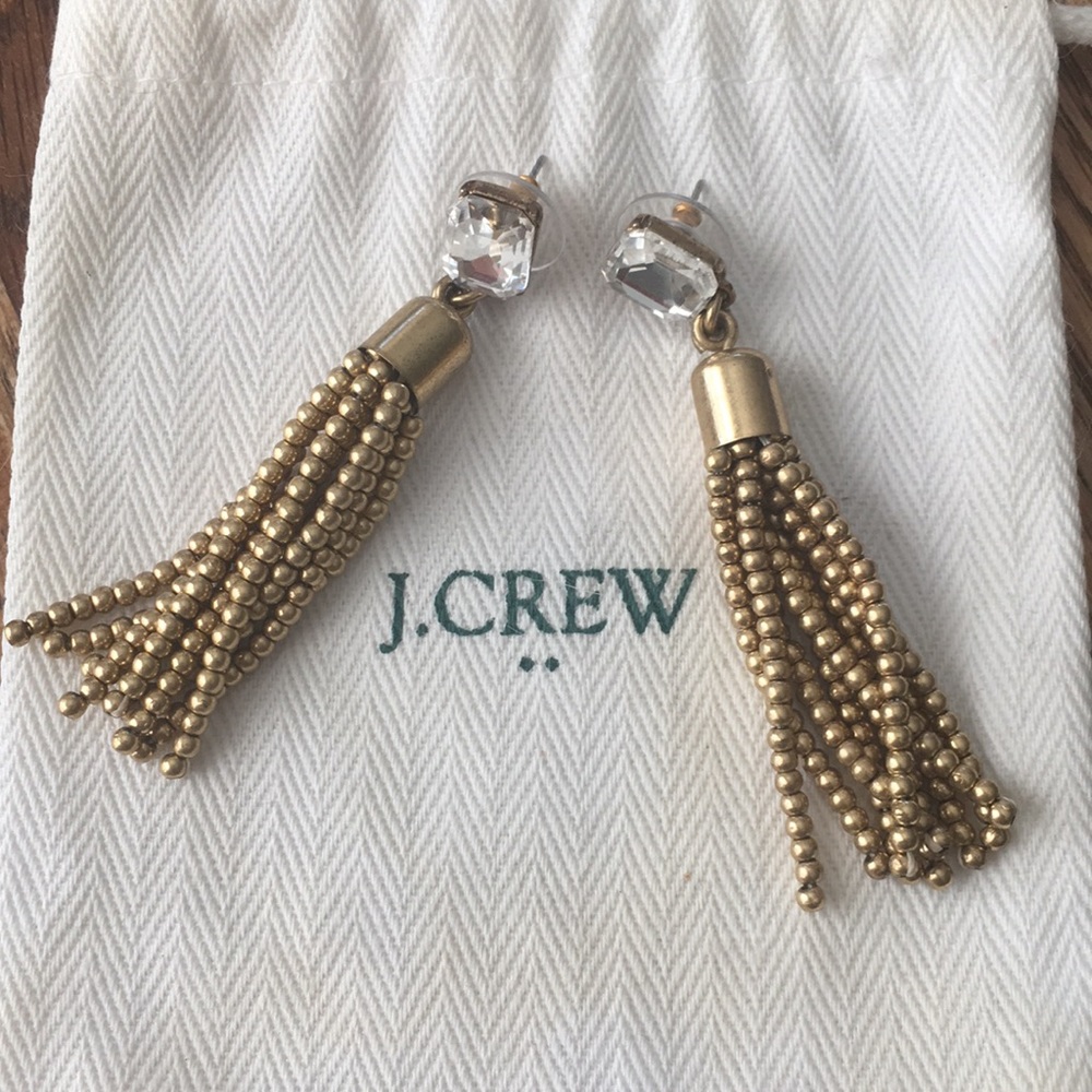 J Crew Gold Bead Tassel Earrings